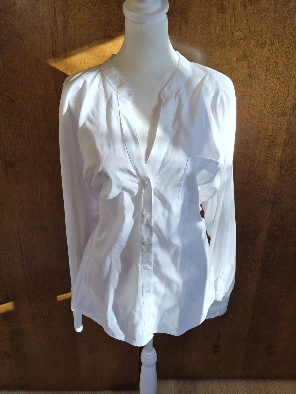 Calvin Klein White Button-Down V-Neck Blouse